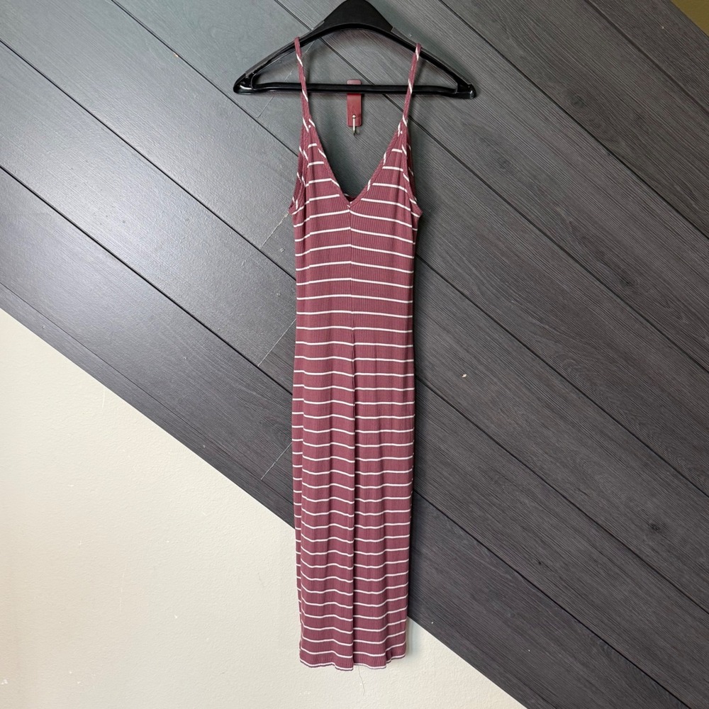 Express Women's Striped Ribbed Cami Midi Dress Mauve White Size M Minimalist - Picture 2 of 5